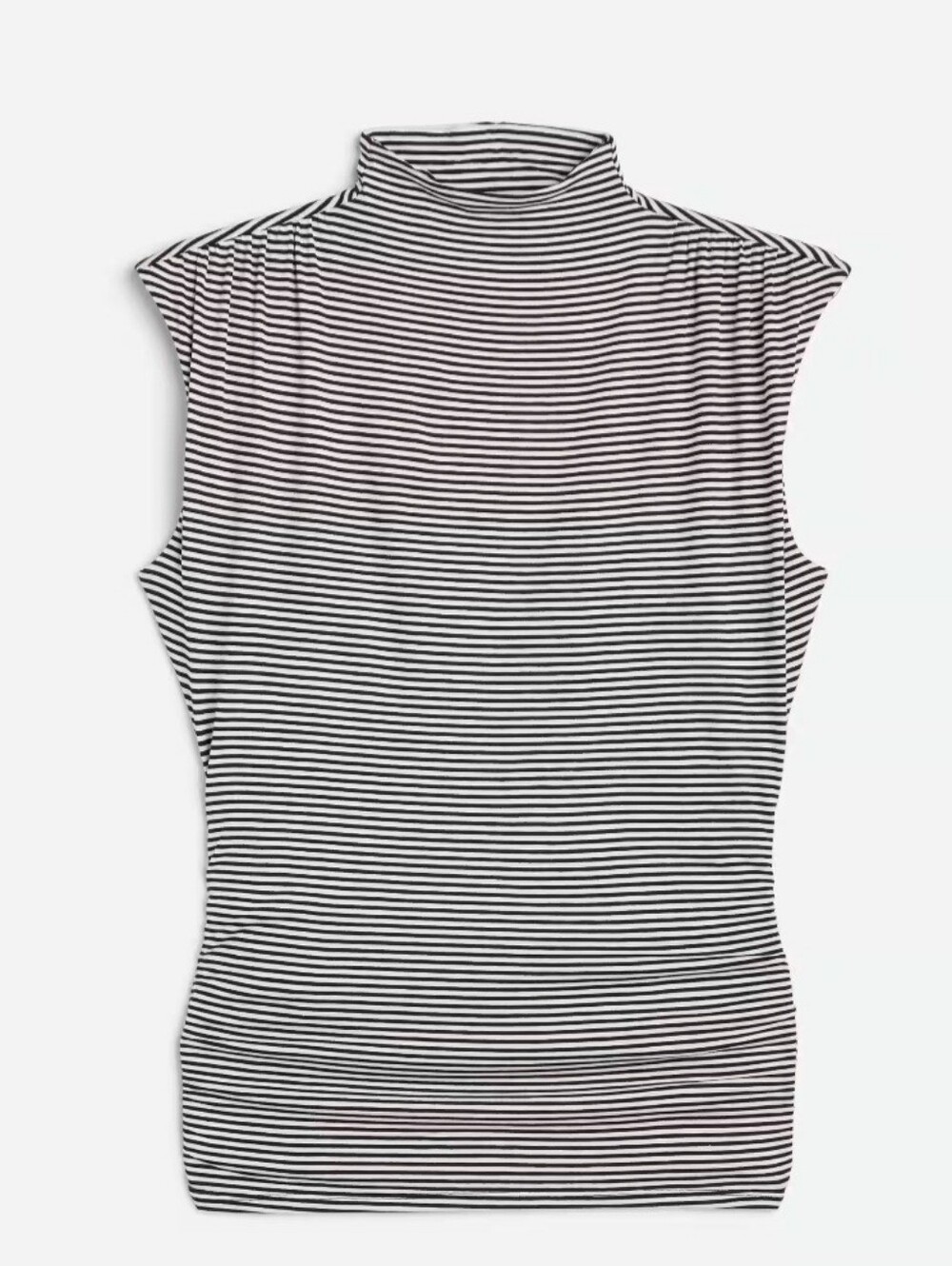 NINE BRITTON | Sleeveless Striped Mock Neck Top - Black & White | XL